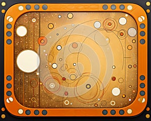 an orange square with circles and dots on it