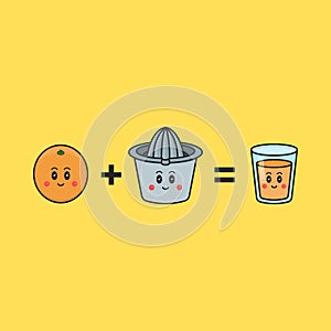 Orange, squeezer and juice illustrations