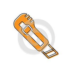 Orange Stationery knife icon isolated on white background. Office paper cutter. Vector