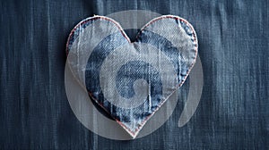Orange Stitched Heart on Denim Fabric