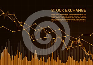 Orange stock exchange market or financial candlestick chart with rising and falling trend and text, vector