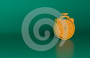 Orange Stopwatch icon isolated on green background. Time timer sign. Chronometer sign. Minimalism concept. 3D render
