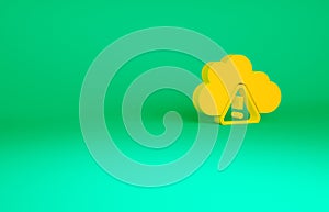 Orange Storm warning icon isolated on green background. Exclamation mark in triangle symbol. Weather icon of storm