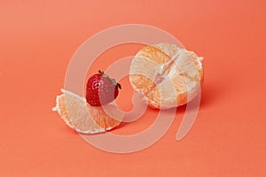 Orange with strawberry contemporary composition