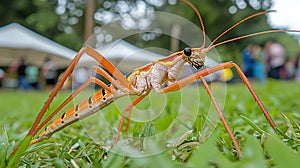 Orange-striped insect in grass