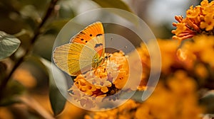 Orange Sulfur Butterfly in a yellow garden photo
