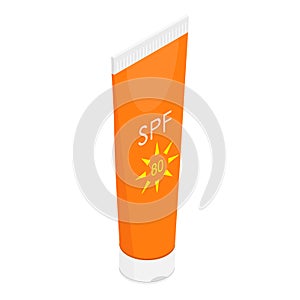 Orange sun cream sunscreen with SPF bottle tube