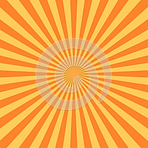 Orange sunburst radial concentric rays pattern. Flat vector illustration