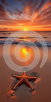 Orange Sunrise: Fine Art Photography Of Starfish And Sunset At The Beach