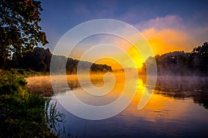 Orange sunrise, river landscape