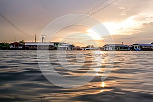 Orange sunrise, river landscape.Sunset,Beautiful nature.Natural Background.Lake, sun.Nature thailand