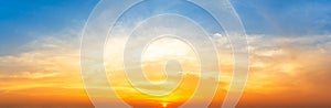 Orange sunrise and softness cloud sky nature panorama background