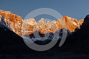 Orange Sunrise on Temple of the Virgin in Zion National Park, Utah