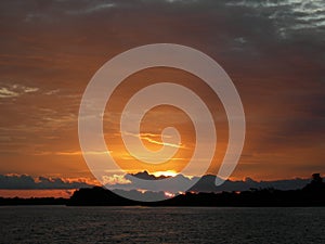 Orange sunset on the amazon river