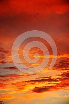 Orange sunset with clouds vertical background