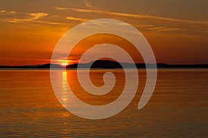 Orange Sunset over Tranquil Sea with Reflection