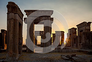 Orange Sunset at Palace of Darius from Achaemenid Empire in Persepolis of Shiraz photo