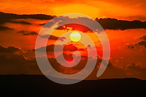 Orange sunset sky and clouds