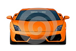 Orange supercar. Front view.