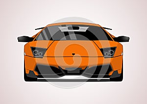 Orange supercar, front view.