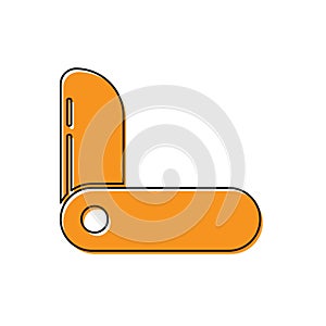 Orange Swiss army knife icon isolated on white background. Multi-tool, multipurpose penknife. Multifunctional tool