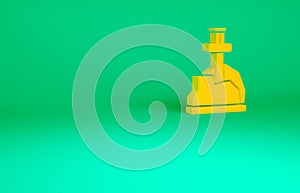 Orange Sword in the stone icon isolated on green background. Excalibur the sword in the stone from the Arthurian legends