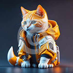 orange tabby cat in a future biomechanical hoodie ai created