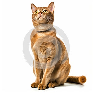 an orange tabby cat sitting on a white background