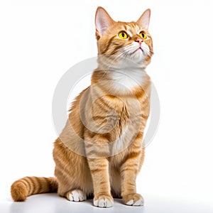 an orange tabby cat sitting on a white background