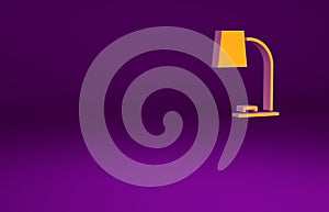 Orange Table lamp icon isolated on purple background. Table office lamp. Minimalism concept. 3d illustration 3D render