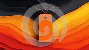 orange tag on colorful wavy background
