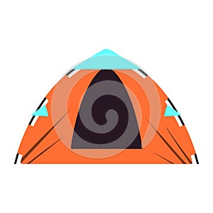 Orange tent for hiking and trekking. Vector illustration