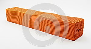 Orange textured rectangular object on a white surface showing its lengthwise corrugated pattern