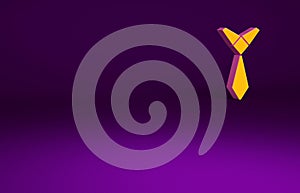 Orange Tie icon isolated on purple background. Necktie and neckcloth symbol. Minimalism concept. 3d illustration 3D