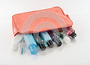 Orange Toiletry Bag with Travel Toiletries