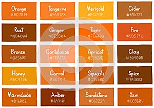 Orange Tone Color Shade Background with Code and Name