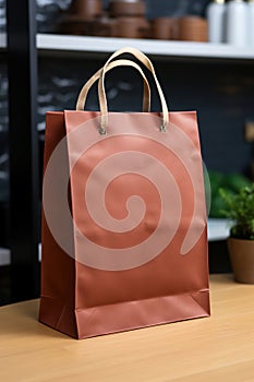 Orange tones paper bag mock-up isolated on black.