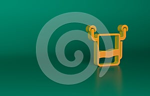 Orange Towel on a hanger icon isolated on green background. Bathroom towel icon. Minimalism concept. 3D render