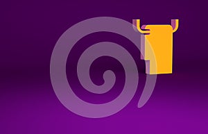 Orange Towel on a hanger icon isolated on purple background. Bathroom towel icon. Minimalism concept. 3d illustration 3D