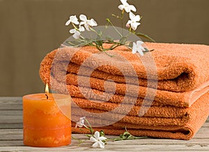 Orange towels with flowers