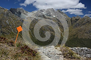 Orange track pointer in Southern Alps