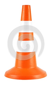 Orange traffic road cone isolated on white background