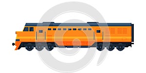 Orange Train Railway Locomotive, Railroad Transportation Flat Vector Illustration on White Background