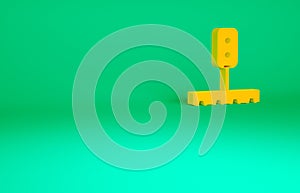 Orange Train traffic light icon isolated on green background. Traffic lights for the railway to regulate the movement of