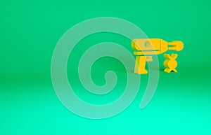 Orange Transfer liquid gun in biological laborator icon isolated on green background. Minimalism concept. 3d