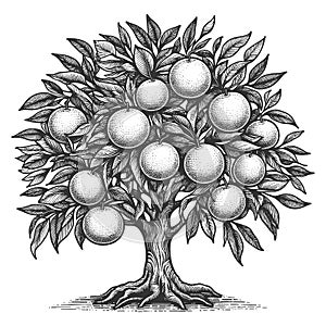 Orange Tree engraving sketch vector illustration
