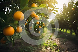 Orange tree farm. Generate Ai