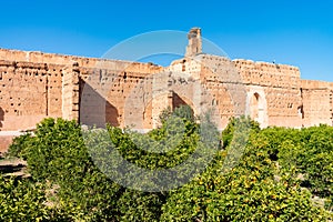 Orange Trees in front of the Ruins of the El Badi Palace in Marrakesh Morocco