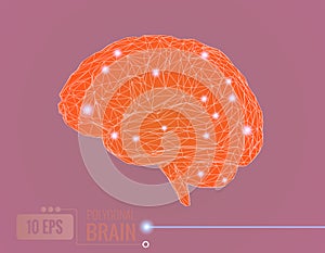 Orange triangle wireframe brain isolated on pink BG