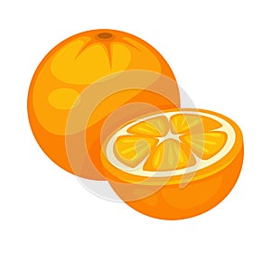 Orange tropical fruit whole and half isolated on white background.